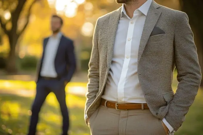 Costume témoin mariage avec pantalon chino : Look smart casual avec costume de témoin et pantalon chino