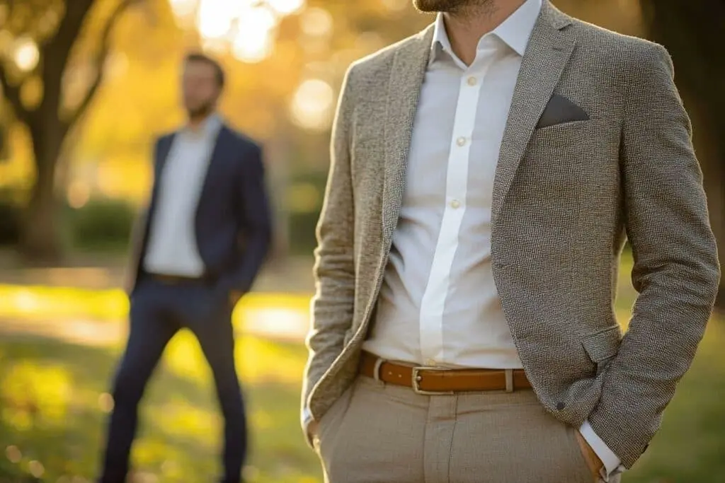 Costume témoin mariage avec pantalon chino : Look smart casual avec costume de témoin et pantalon chino