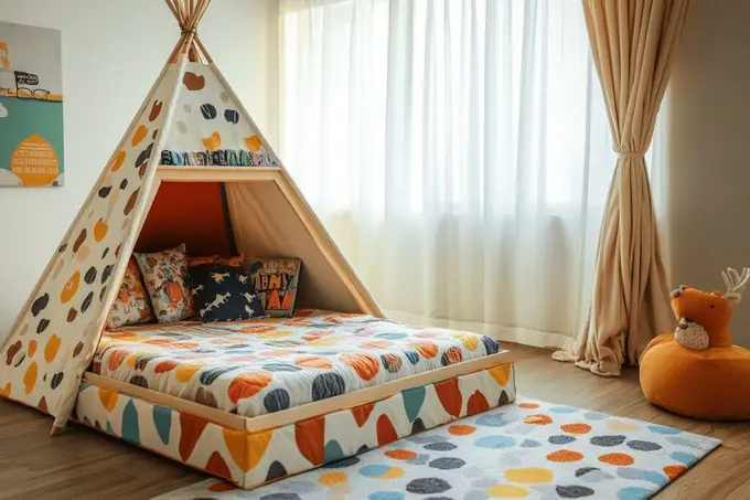 Lit tipi avec espace lecture : Favoriser la lecture avec un lit tipi et coin détente intégré