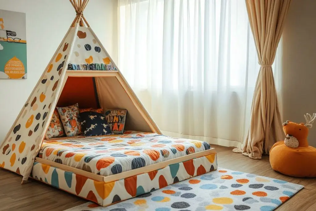 Lit tipi avec espace lecture : Favoriser la lecture avec un lit tipi et coin détente intégré